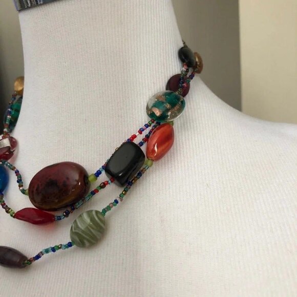 Unique Handmade MultiColor Beaded Layered Necklace - Picture 4 of 9